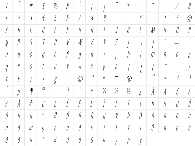 Labtop Secundo Italic Character Map