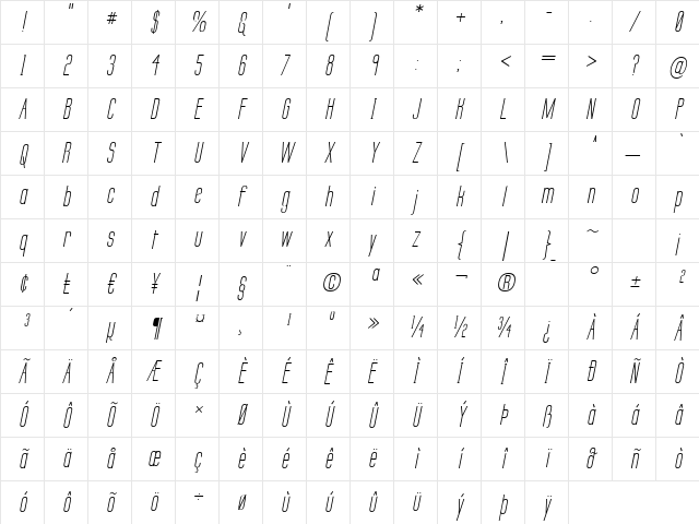 Labtop Secundo Italic Character Map