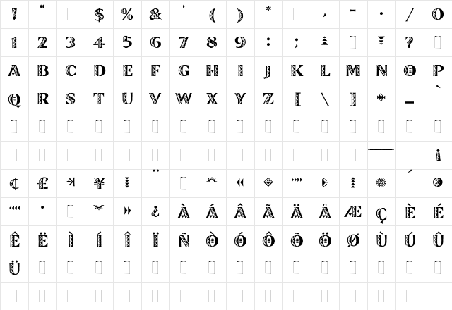 Zinjaro Regular Character Map