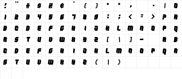 Zipper blues Black Regular Character Map