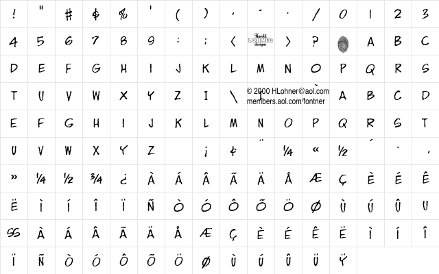 ZITZ Regular Character Map