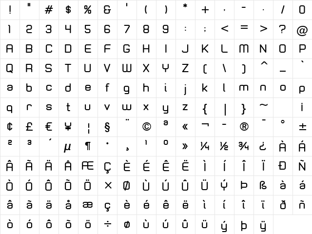 Zolano Sans BTN Bold Character Map