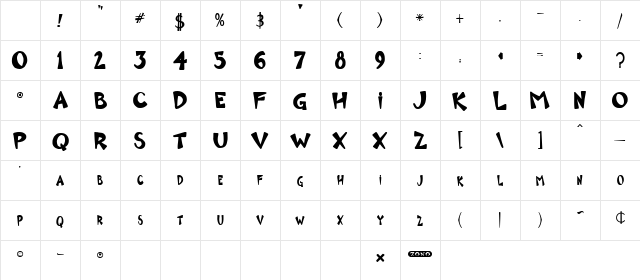 Zono Bold Character Map Zono Bold Character Map