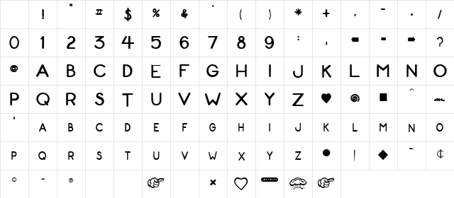 ZonoToon Bold Character Map ZonoToon Bold Character Map
