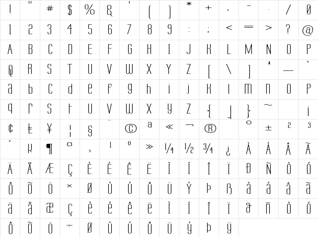 Labtop Unicase Wide Regular Character Map