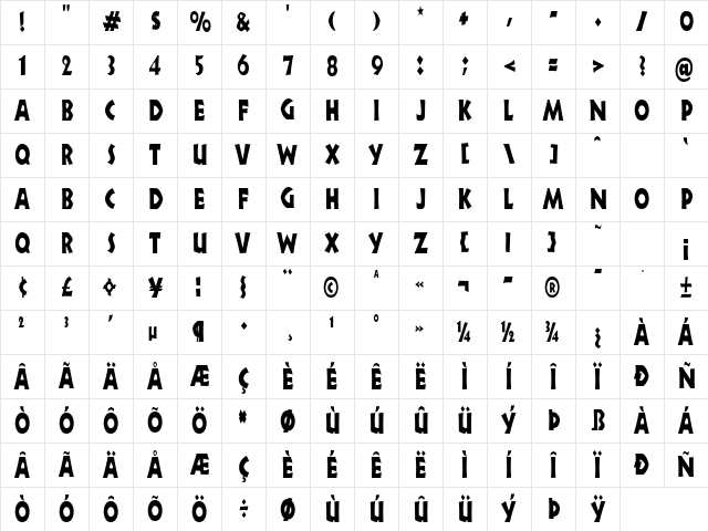 ZorbaCondensed Regular Character Map
