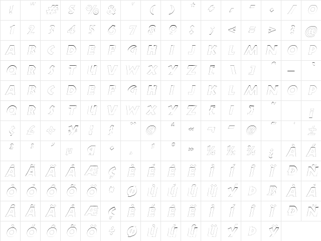 ZorbaOutline Italic Character Map