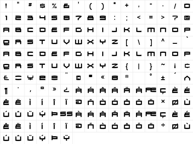 Zosma Bold Character Map