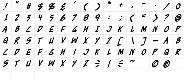 Zud Juice Bold Character Map