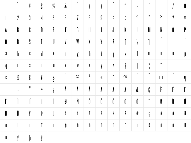 Knockout Medium Character Map