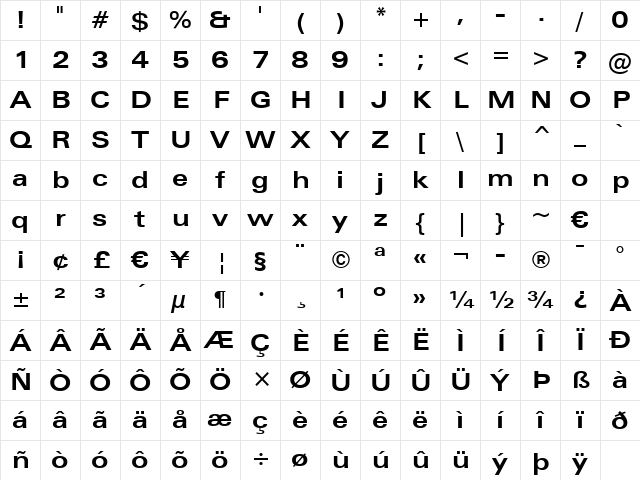 Zurich BdEx BT Bold Character Map