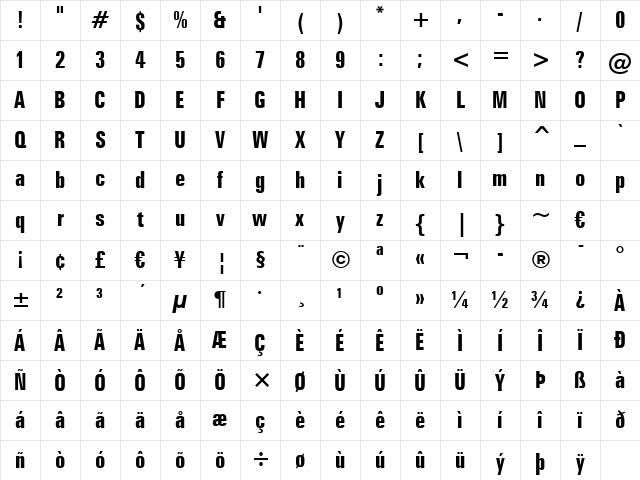 Zurich BdXCn BT Bold Character Map