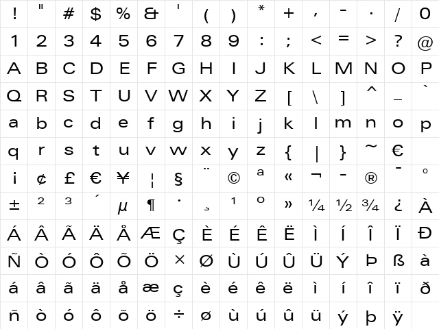Zurich Ex BT Regular Character Map