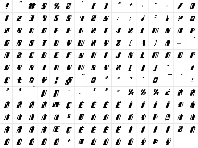 Zyborgs Italic Italic Character Map
