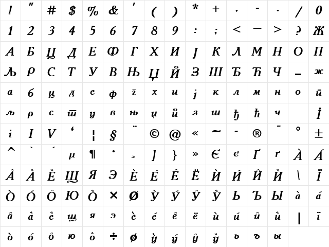 Cir Academy Bold Italic Character Map