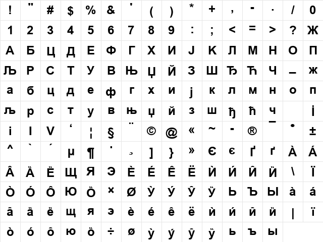 Cir Arial Bold Character Map