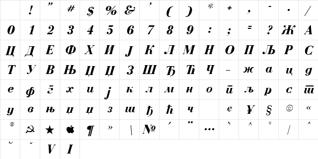 Cir Bodoni Bold Italic Character Map Cir Bodoni Bold Italic Character Map