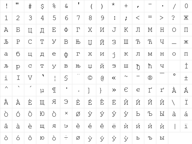 Cir Courier New Regular Character Map Cir Courier New Regular Character Map