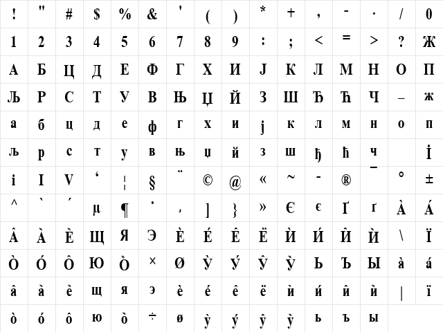 Cir Times_New_Cond Bold Character Map Cir Times_New_Cond Bold Character Map