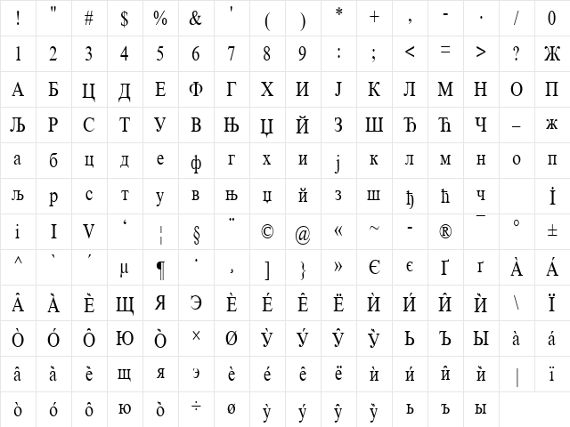 Cir Times_New_Cond Regular Character Map Cir Times_New_Cond Regular Character Map