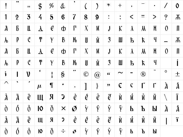 Cir Ustav Regular Character Map
