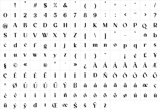 Bestigia Regular Character Map Bestigia Regular Character Map