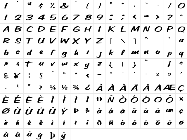 BetaTechFont65 Bold Character Map
