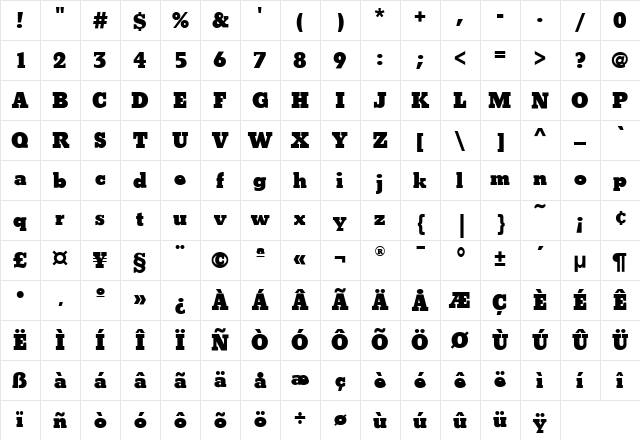 BetonEF Regular Character Map