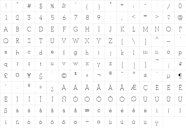 BetonEF Regular Character Map