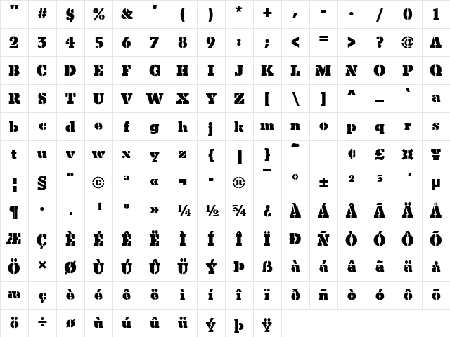 BetonSteDExtBol Regular Character Map BetonSteDExtBol Regular Character Map