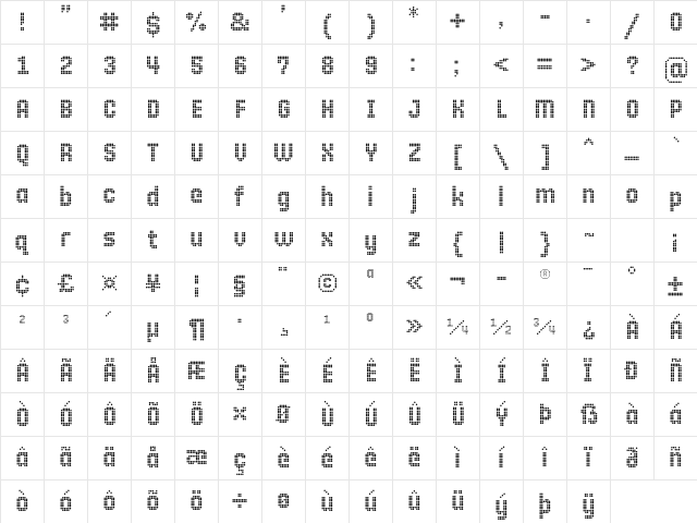 10 Pixel Bold Regular Character Map