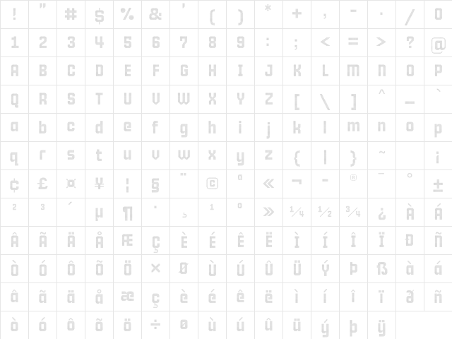 10 Pixel Thin Regular Character Map