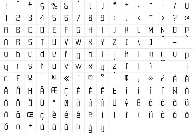 45degrees Light Regular Character Map