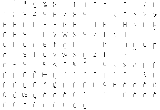 45degrees UltraLight Regular Character Map