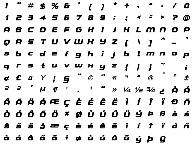 A-Space Black Demo Italic Character Map