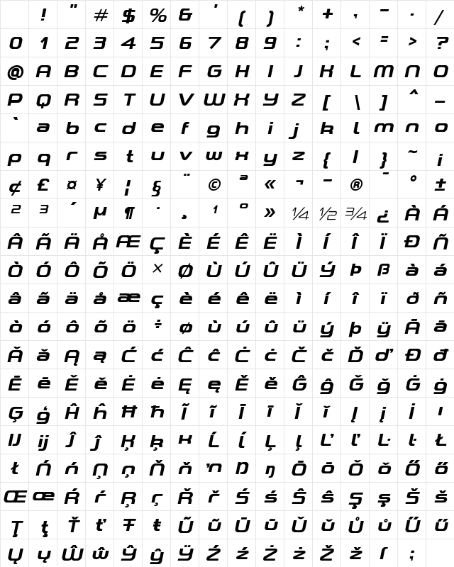 A-Space Demo Bold Italic Character Map A-Space Demo Bold Italic Character Map