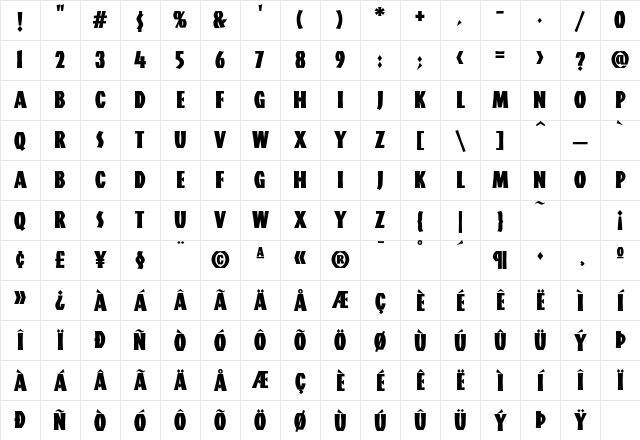 Aardvark FB Bold Character Map