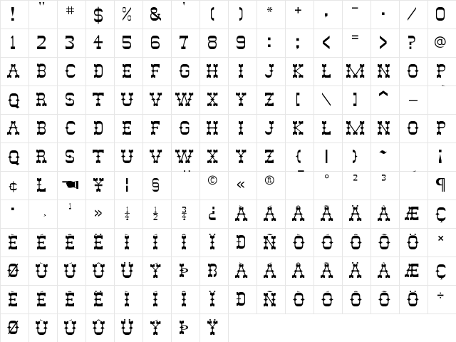 AbileneFLF Regular Character Map