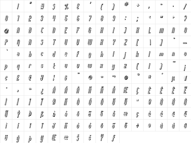 Lady Ice - 3D Italic Character Map Lady Ice - 3D Italic Character Map