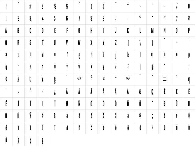 Knockout Medium Character Map