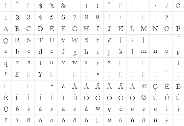 Academy Engraved Plain Character Map