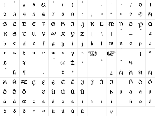 AcademyText Regular Character Map