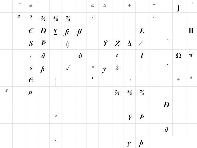 Acanthus BoldItalicExpert Character Map