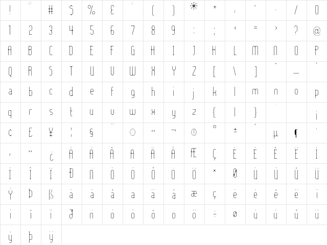 Lady Ice - Extra Light Regular Character Map