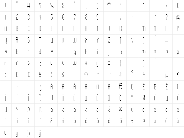 Lady Ice - Extra Light Regular Character Map