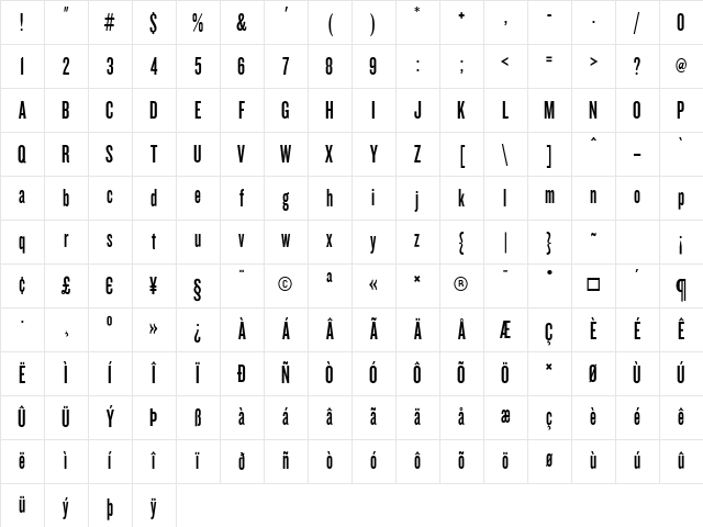 Knockout Medium Character Map