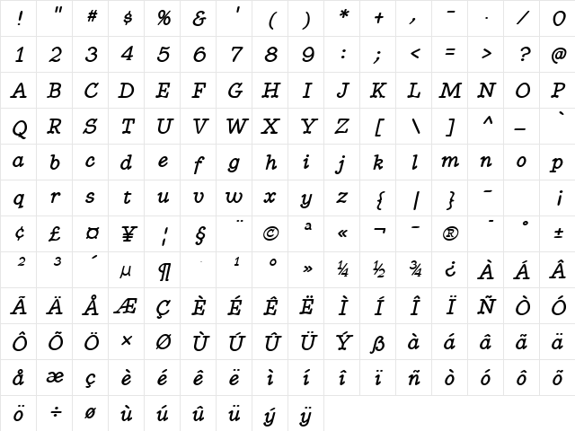 BetterKamp BoldItalic Character Map