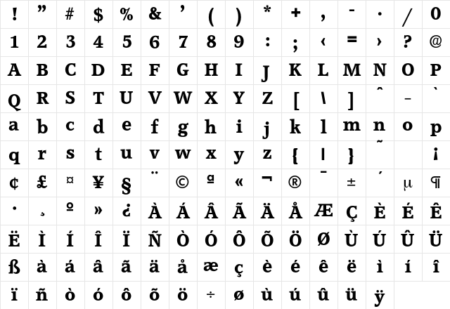 Accolade-Bold Regular Character Map Accolade-Bold Regular Character Map