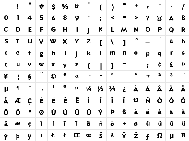 Adderville ITC Std Heavy Character Map Adderville ITC Std Heavy Character Map
