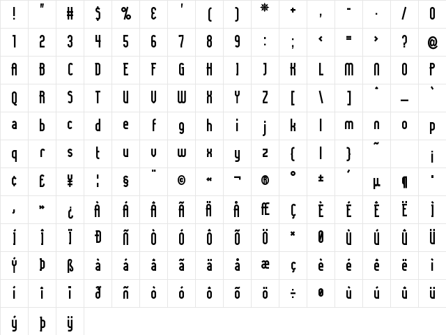 Lady Ice Bold Character Map